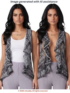 VTG Mona Leah Couture L open crochet knit vest Shaw